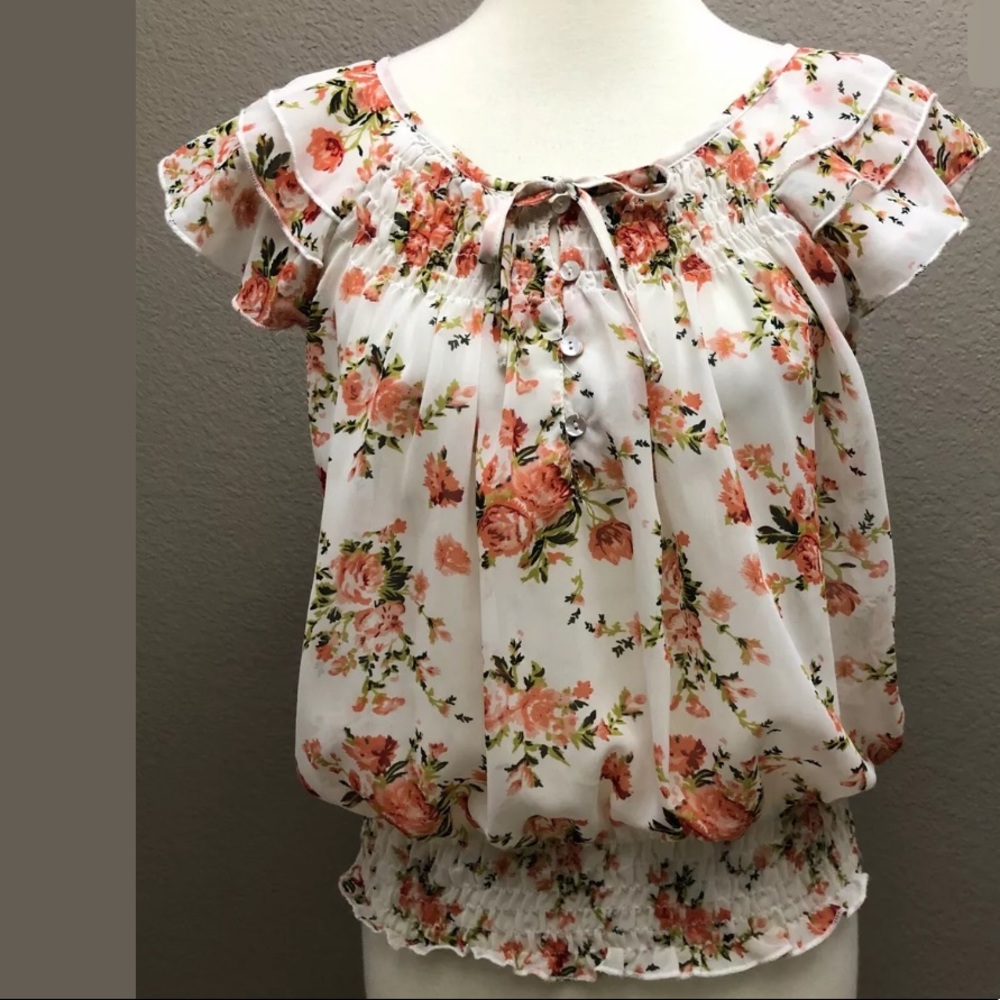 Marisol Juniors Semi Sheer Floral Top